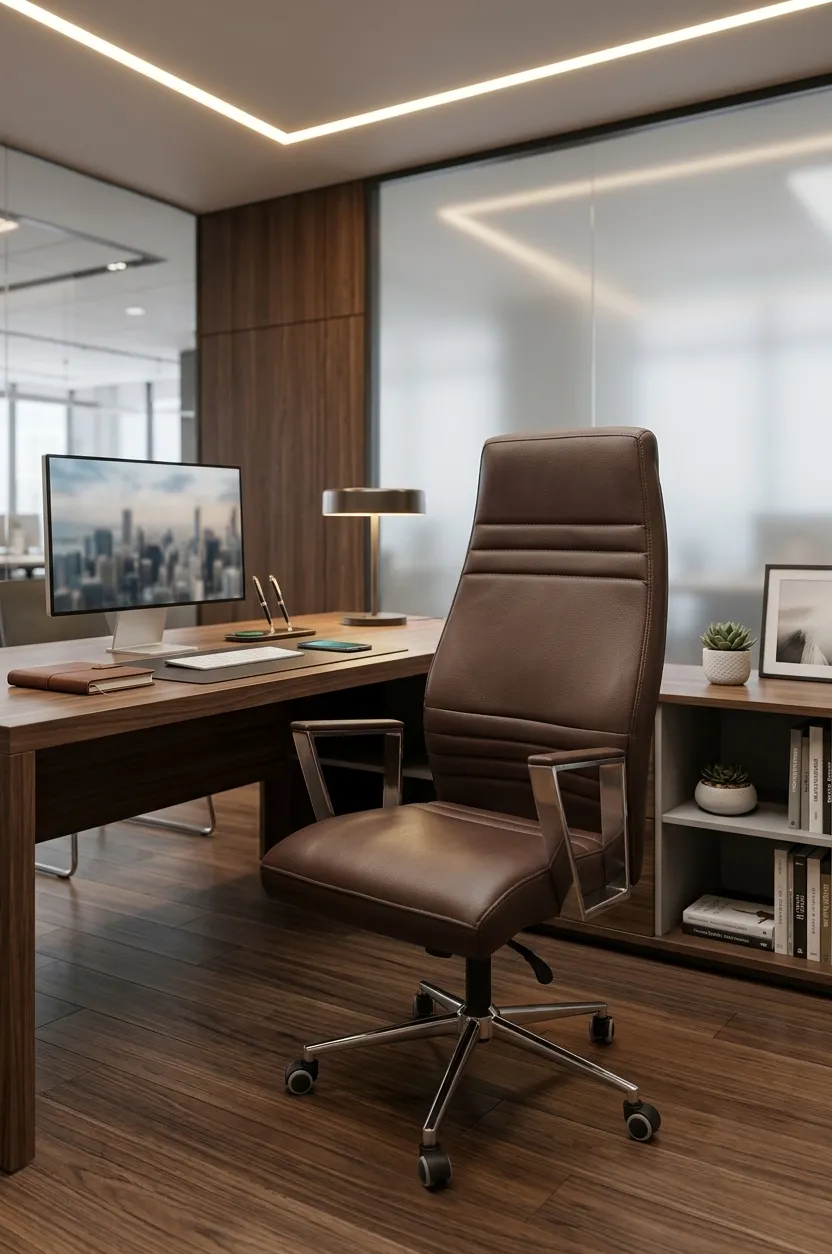 High back leather chair