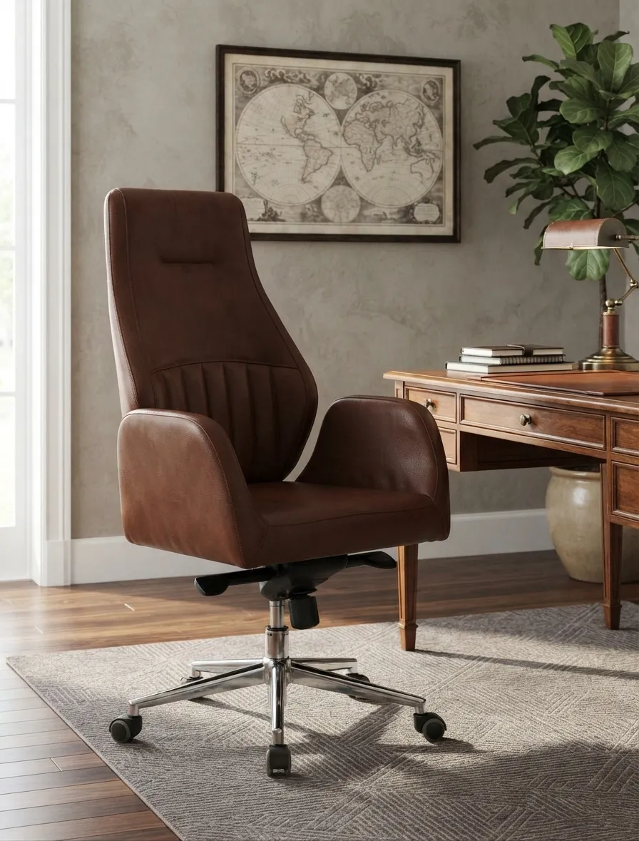 High back leather chair